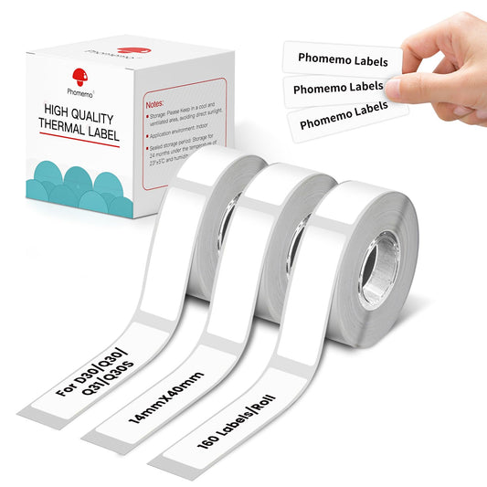 Phomemo 3 rouleaux d'étiquettes thermo adhésives,compatible avec Phomemo D30 l'imprimante d'étiquettes,Pour la maison, l'école,10 mm * 32 mm,