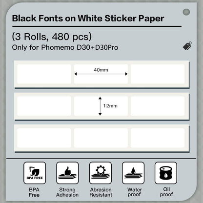 Phomemo D30 - Etiquetas t¨¦rmicas adhesivas blancas, 12 x 40 mm, 3 rollos