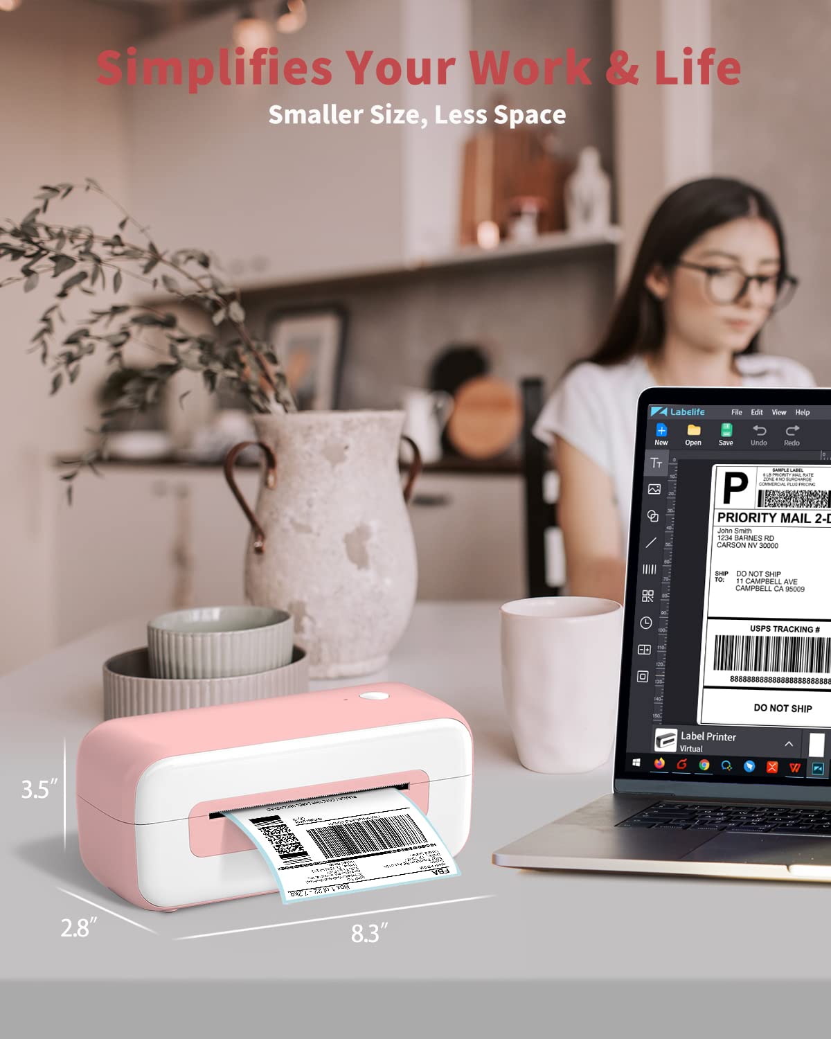 Phomemo Thermal Shipping Label Printer for Small Business, USB Thermal Printer 4x6, Pink Label Printer for Shipping Package Compatible with Amazon, Ebay, Shopify, Etsy, Ups, Fedex, DHL, Temu, Usps,etc