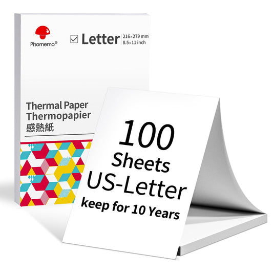 Phomemo US Letter Thermal Paper 8.5'' x 11'', M832 Thermal Printer Folding Paper, Compatible with M08F-Letter M832 M833 M834 M835 HRPT MT800 Thermal Paper, 100 Sheets