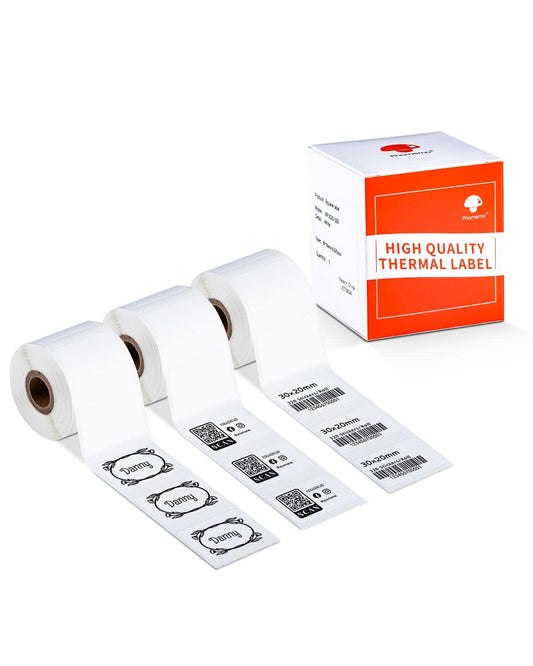 Phomemo 3 rollen thermisch label, zelfklevend label, compatibel met Phommeo M120/M110/M200/M220/M221 labelprinter, geschikt voor kantoor, huishouden, school, naam. 30x 20 mm, 320 etiketten/roll