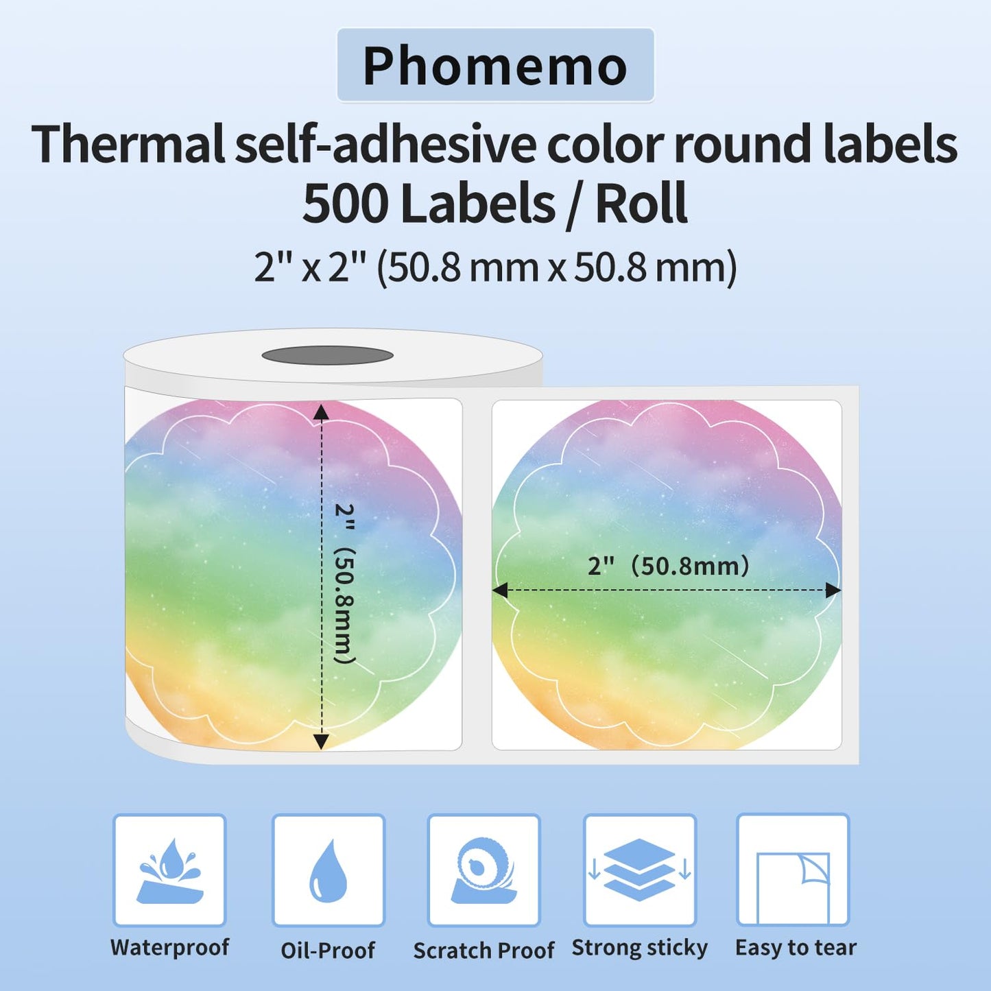 Phomemo ¨¦tiquettes thermiques de 5 cm - Nuit ¨¦toil¨¦e - Couleur : 51 x 51 mm - ¨¦tiquettes autocollantes multifonctionnelles - ¨¦tiquettes rondes color¨¦es - 500 ¨¦tiquettes/rouleau d'¨¦tiquettes couleur