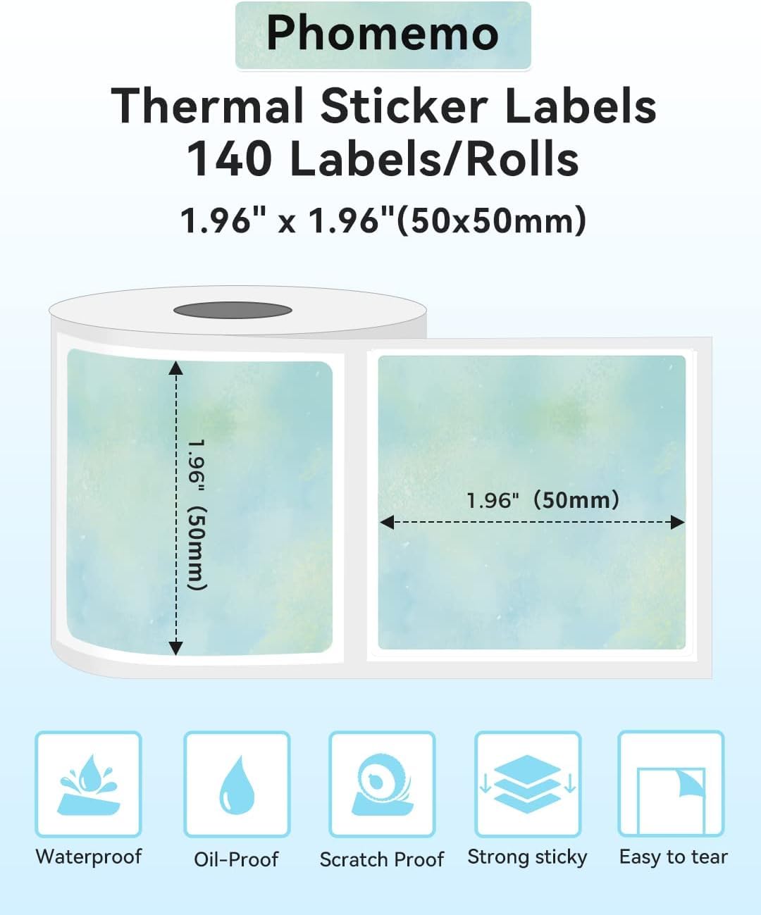 Phomemo Thermal Sticker Rectangular Label for M110/M221/M120/M200/M220, 1.97'' x 1.97''£¨50x50 mm£©Thermal Gradient Color Label for Barcode/Logo/Gift Labels/Thank You Label/Small Business/Homeuse, Green