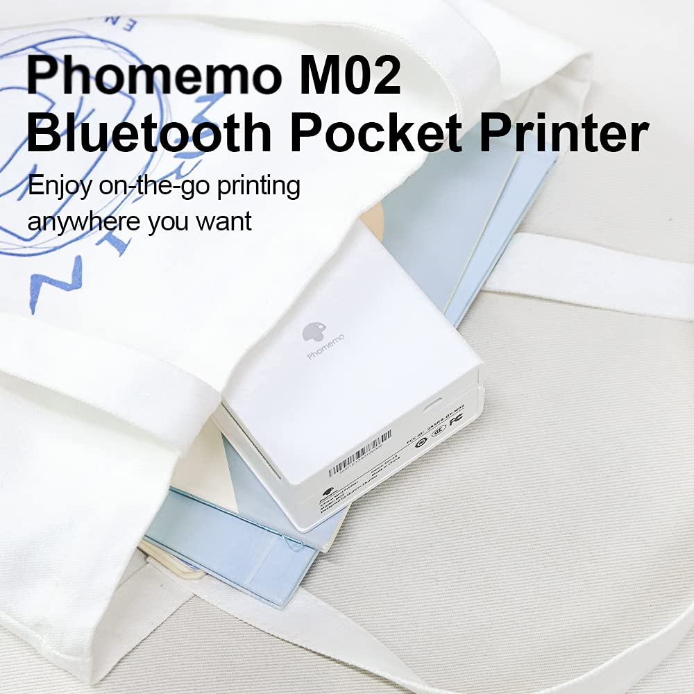 M02 - Kit de Impresora port¨¢til con 3 Rollos de Papel incluidos, Impresora t¨¦rmica de Bolsillo Bluetooth, Impresora fotogr¨¢fica instant¨¢nea Compatible con Android, iPhone y iPad,Blanco