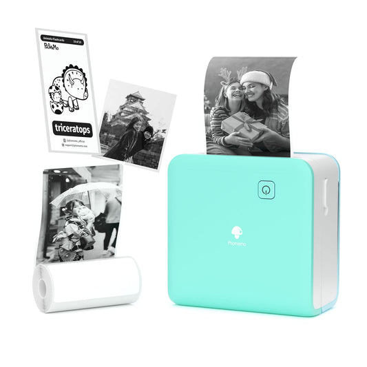 Phomemo Pocket Photo Printer M02 Pro 300DPI Thermal Printer Mini Bluetooth Printer,with 1 Paper Roll and Paper Holder, Compatible with Android OS, for Journal, Study Note, DIY Painting, Cyan
