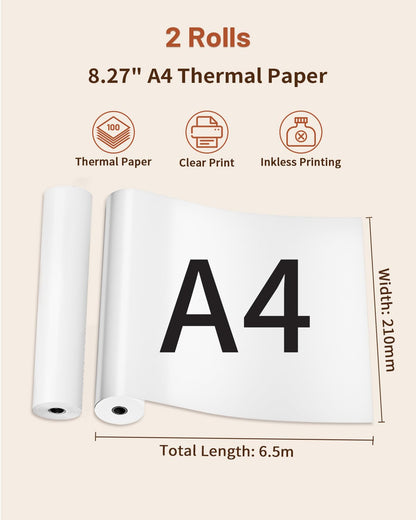 Phomemo Thermal Paper Roll- 8.27'' Thermal Printer Paper Quick-Dry Paper Compatible with M832 M833 M834 Portable Printer for Office, Business, Home, 2 Rolls