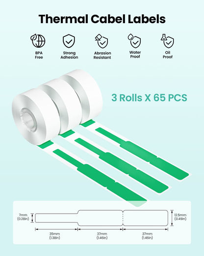 Phomemo Rotolo di carta per stampante termica D30, 12,5 x 74 + 35 mm, per la rivendita di supermercati, 3 rotoli, verde