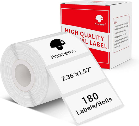 Phomemo Thermal Sticker Labels- 2.36''x 1.58''(60x40mm) Thermal Label for M221/M220/M200, for Barcode/Address/Mailing/Logo/Business/Home Tag, Black on White