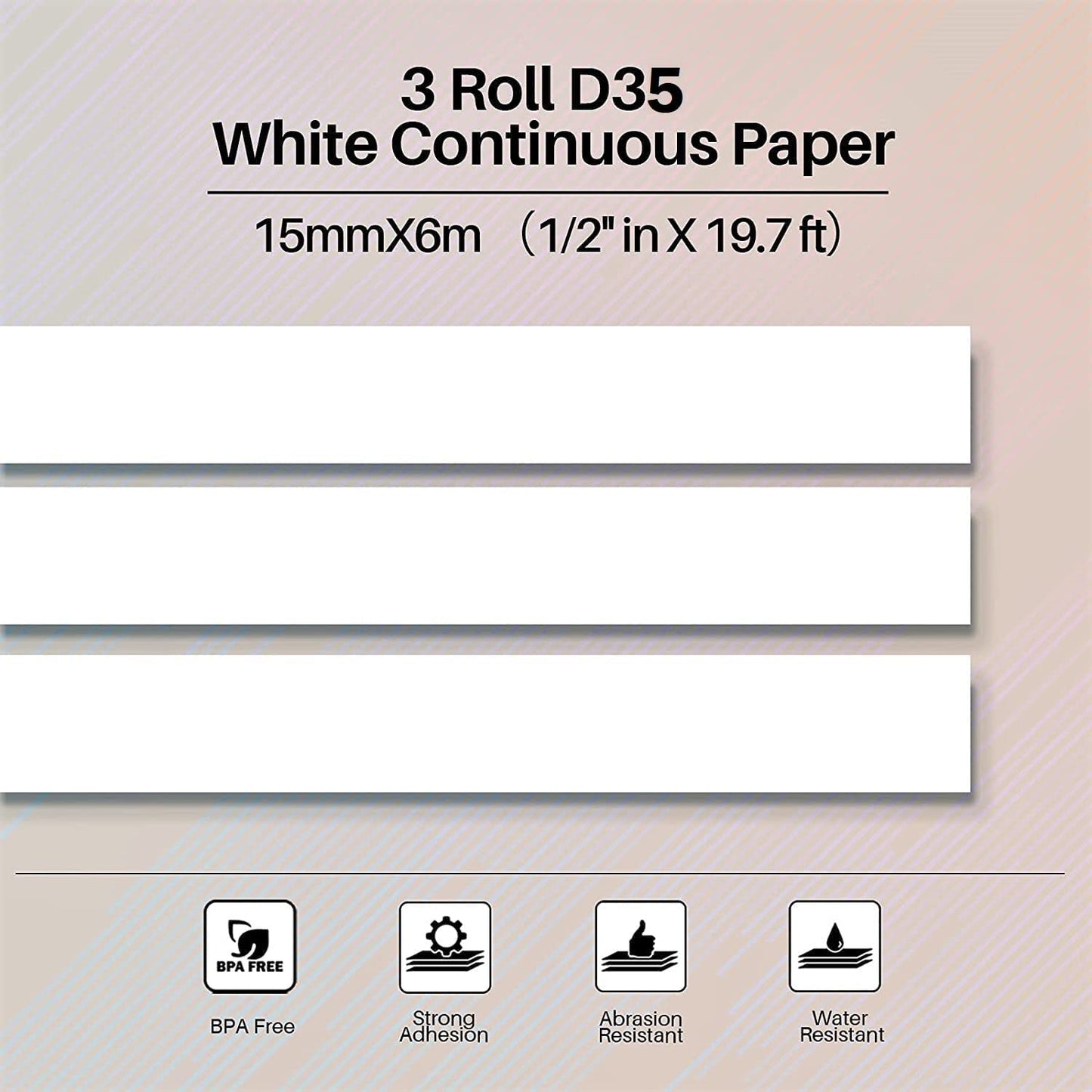 Phomemo 3 Rolls D30 Adhesive Infinite Thermolabel Paper 1/2'' x 20ft (15 x 6m) Black on Purple, for Phomemo D30/D35 Label Maker