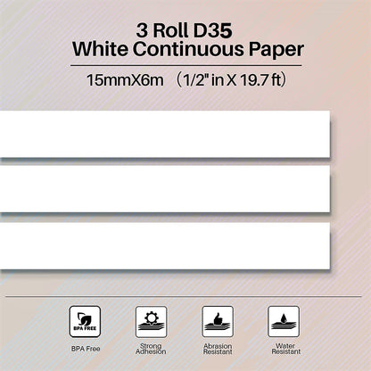 Phomemo 3 Rolls D30 Adhesive Infinite Thermolabel Paper 1/2'' x 20ft (15 x 6m) Black on Purple, for Phomemo D30/D35 Label Maker