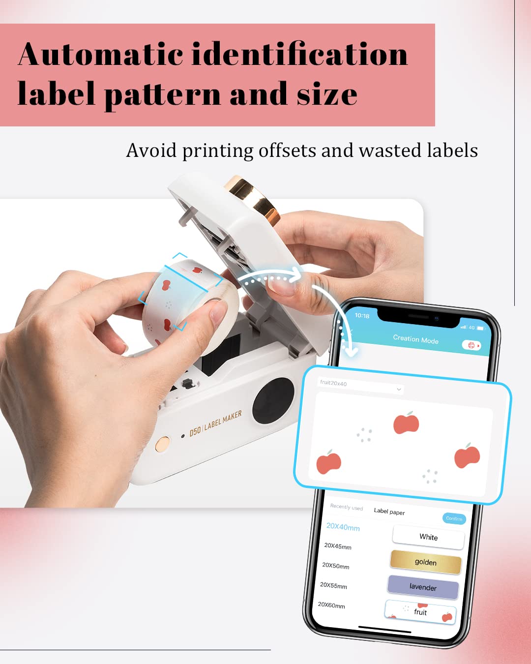 Phomemo Label Maker -Phomemo D50 Mini Label Makers Portable Bluetooth Label Maker Machine,16-24mm Print Width for Organization,Office,Home, USB Rechargeable,Support iOS & Android