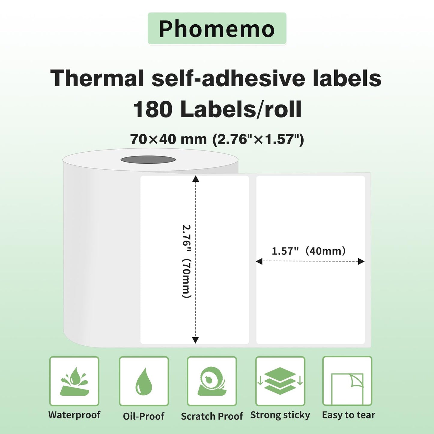 Phomemo ¨¦tiquette M220 ¨¦tiquette thermique Auto-adh¨¦sive, ¨¦tiquettes thermiques multifonctions, 2,76''x1,57'' (70x40mm),Compatible avec l'¨¦tiqueteuse Phommeo M200 M220 M221,180 ¨¦tiquettes/rouleau