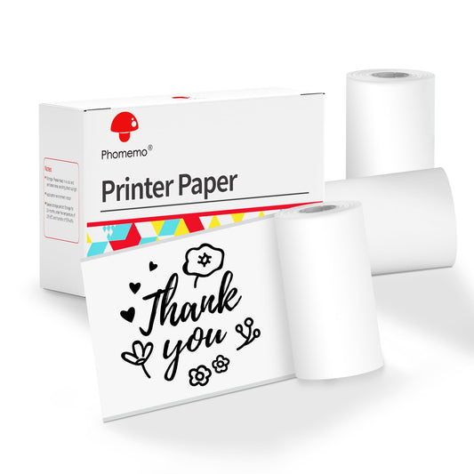 Phomemo Printer White Adhesive Thermal Sticker Paper, 50mm x 3.5m Compatible With Phomemo Q02/T02/M832/M02/M02 Pro/M02S/M04S Thermal Printer, Black on White, Keep for 2 Years, 3 Rolls
