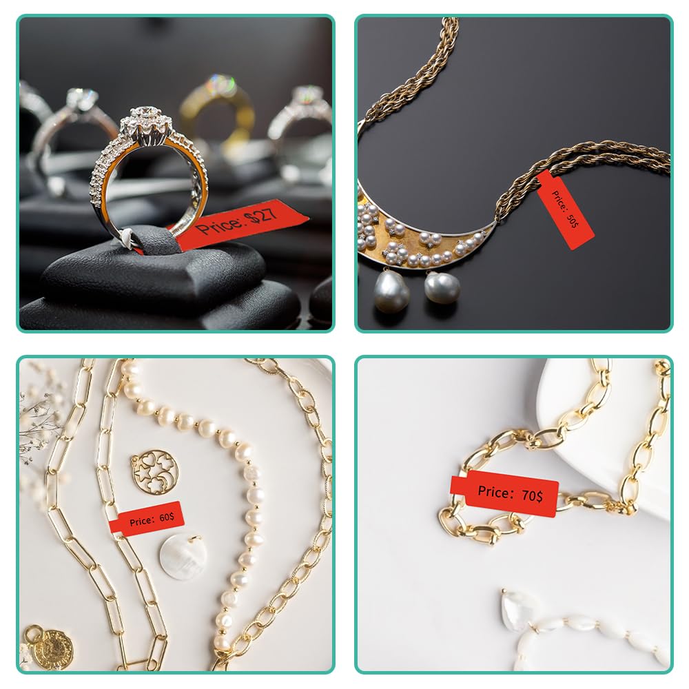 Phomemo tags M110 M120 M200 M220 M221 tags, Build Jewelry Tags, Water Cutter Cable Tags, Award Tags, Terminal Tags, 25mm*38mm + 40mm, 100 Tags/Roll, Red