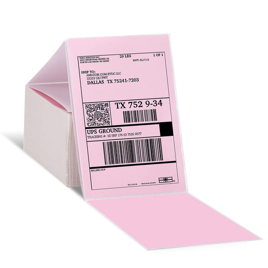 Phomemo Thermal Direct Shipping etiket, 500/Direct Thermo verzendlabels, 4 x 6 stickerpapier voor verzendverpakkingen, compatibel met thermische labelprinters, 500/thermische vouwetiketten (lichtroze)