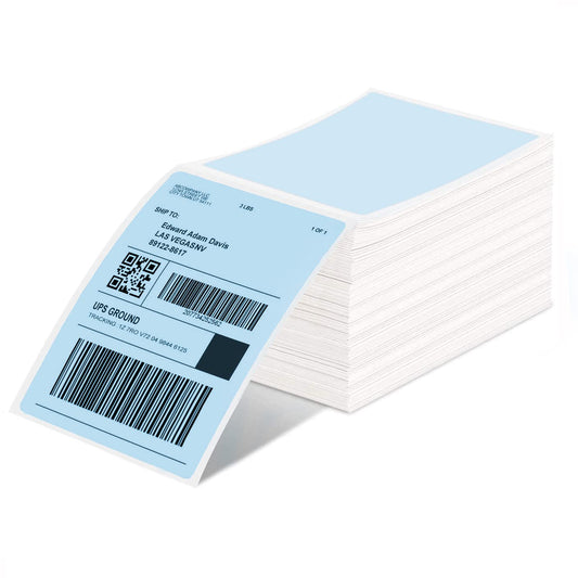 Phomemo Thermal Direct Shipping Label - 4'' x 6'' Fan-Fold Labels, 500 pcs, Permanent Adhesive, Commercial Grade Postage Thermal Labels - Blue