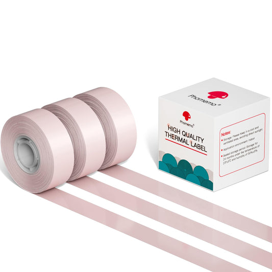 Phomemo 3 rollos de papel adhesivo para etiquetas térmicas sin fin D30, 1/2 x 20 pies (15 mm x 6 m), color negro sobre rosa, para Phomemo D30/D35 Label Maker