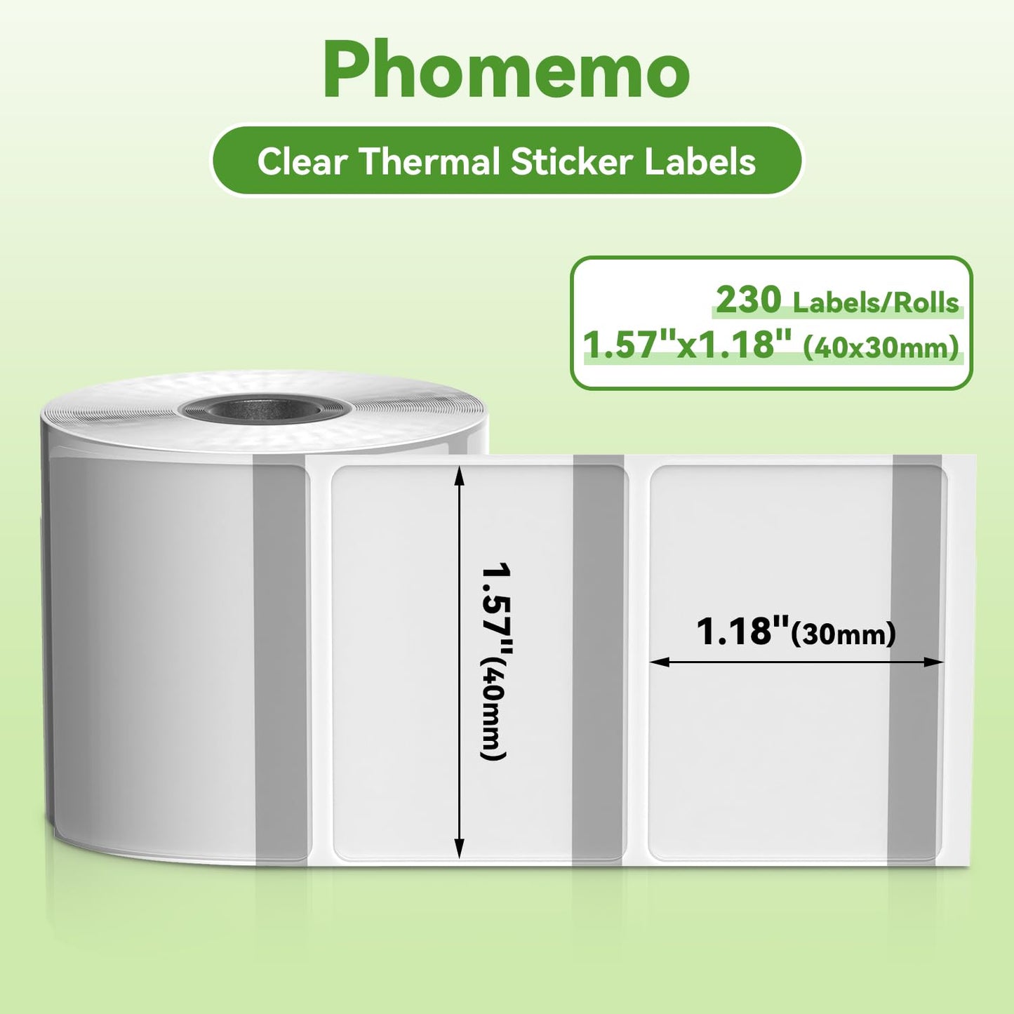 Phomemo Thermal Labels-Transparent Labels M110 Labels for M110/M220/M221/M120/M200,1.57''x1.18''(40x30mm) 230 Labels, for Small Business/Home Use, Barcode Labels, Address Labels, Logo Labels
