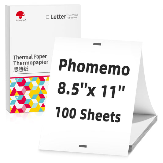 Phomemo 8.5 x 11 Inch Thermal Printer Paper, 100 Sheets US Letter Continuous Folding Thermal Paper, Compatible with M832 M08F M835 M834 M833 and Other Letter Size Portable Thermal Printers