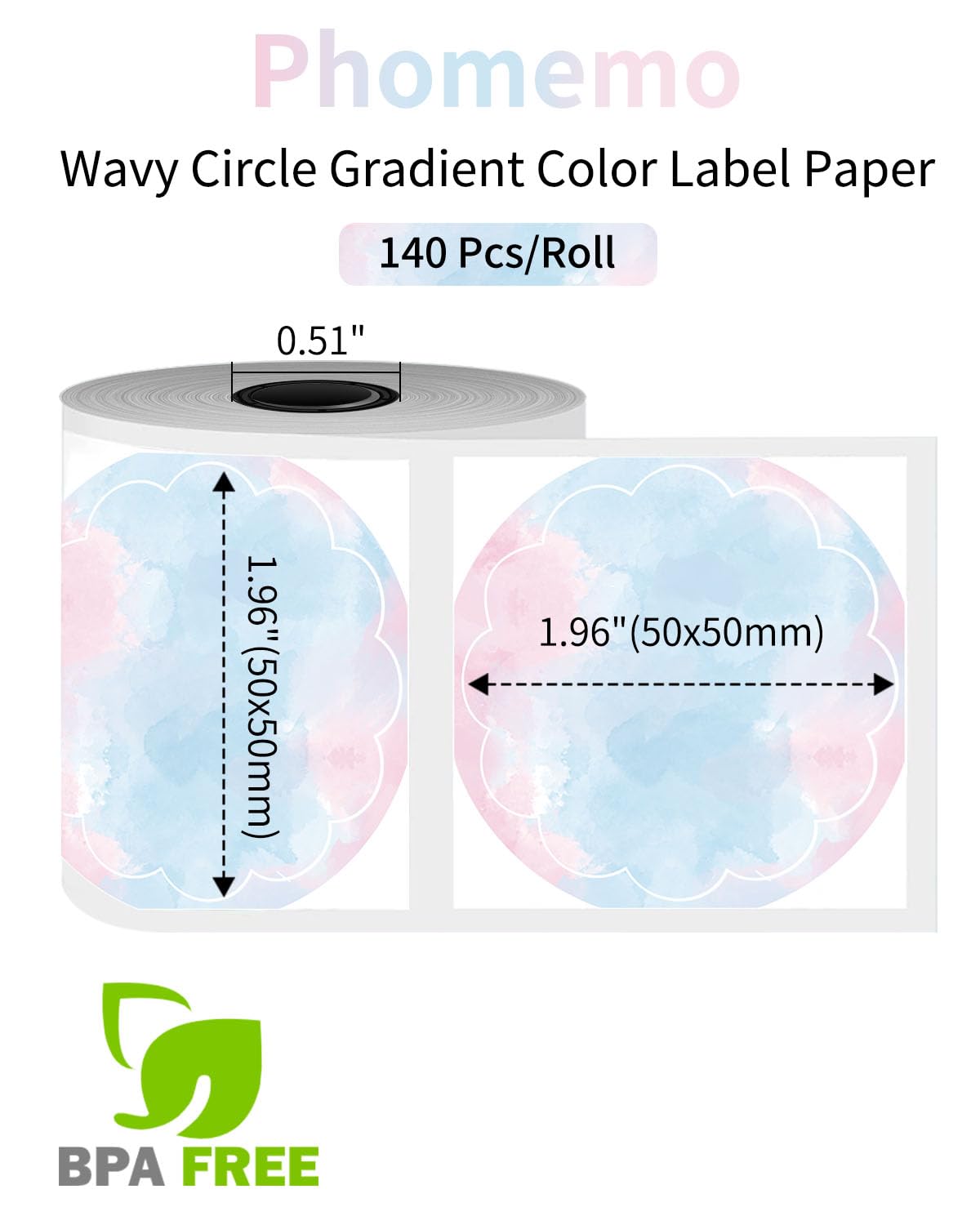 Phomemo Wavy Thermal Round Gradient Rainbow Label, Circle Label Sticker Compatible with M110/M110S/M120/M200/M220, 1.96'' x 1.96''(50x50 mm), Blue