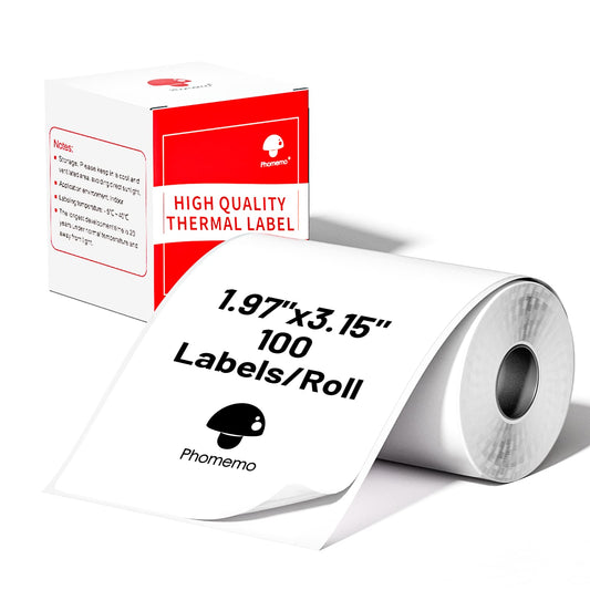 Multi-Purpose Square Self-Adhesive Label for Phomemo M110/M110S/M120/M200/M220 Label Printer,1.97''x3.15''(50x80mm),100 Labels/Roll, Black on White