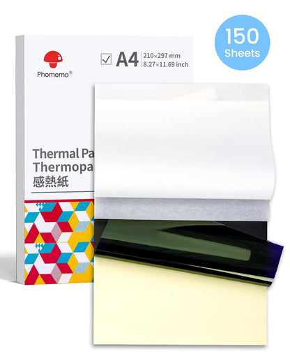 Phomemo Transferencia T¨¦rmica Para Tatuaje, Papel T¨¦rmico de impresora Plantilla para Tatuaje, tatuaje temporal A4, Compatible Con Impresoras De Tatuaje M08F, Tama?o A4 210x297mm, 150 hojas