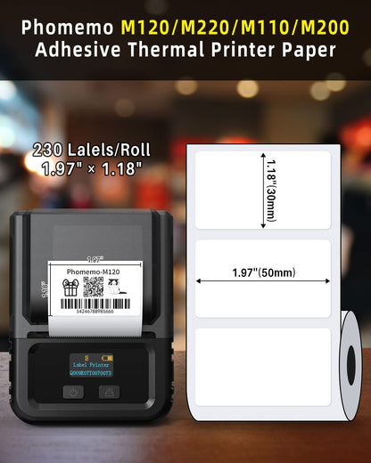 690 pcs Phomemo Thermal Sticker Label Paper, Multi-Purpose Self-Adhesive Tag for M110, M220, M120, M200, M221 Label Maker Machine, Phomemo Original Labels 1.96'' x1.18'' (50x30mm), Black on White