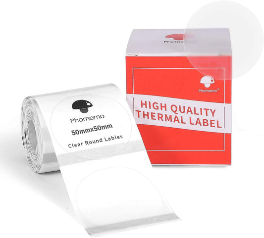 Phomemo Clear Circle Label for M110/M221/M220/M210/M200-1.96''x 1.96'' (50x50mm) Transparent Paper for Barcode, Product Tag, Logo Printing