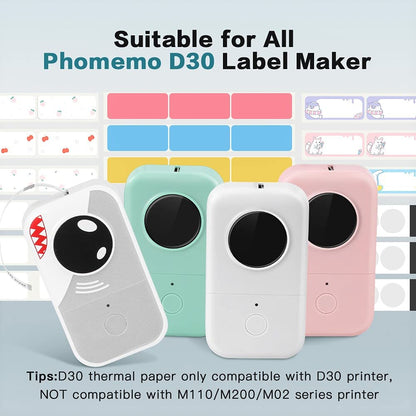 Phomemo 3 Roll D30 Adhesive New Year Decoration Pattern with Border Label Paper 1/2'' X 1 7/8'' 130 Labels/Roll, Black on White, for Gift, Halloween Christmas Decoration