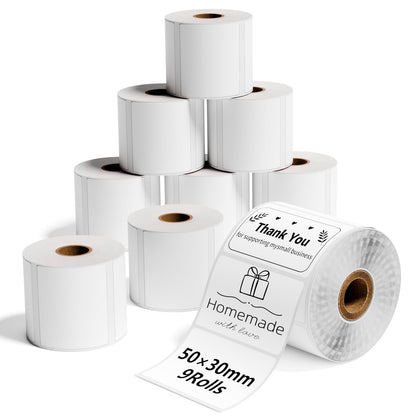 Phomemo 9 Rouleaux Etiquettes M110 Etiquettes Autocollante Multifonction pour étiquettes thermiques,1,96''x1,18'' (50x30mm),adapté à Étiqueteuses Phomemo M110 M200 M120 M220 M221,230 étiquettes/Rouleau