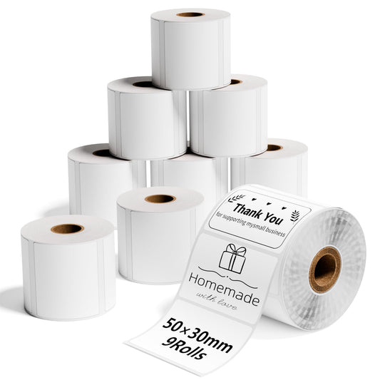 Phomemo 9 rollos Etiquetas térmicas 9 rollos M110 Etiqueta Autoadhesiva Multifunción1.96 ''x1.18'' (50x30mm), adecuada para la Etiquetadoras Phomemo M110 M120 M220 M221 M200,230 etiquetas/rollo