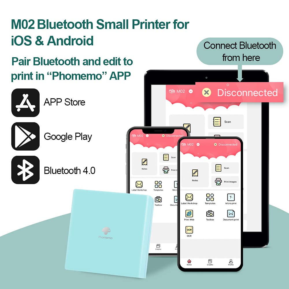 M02 Cep Yaz?c? 3 Rulo Ka??t Dahil Mini Bluetooth Yaz?c? Ta??nabilir Foto?raf Yaz?c?s? ?arj Edilebilir Pil ve USB Kablosu ile Phomemo Android ve iOS ile uyumlu G¨¹nl¨¹k ?al??mas? Boyama, Ye?il