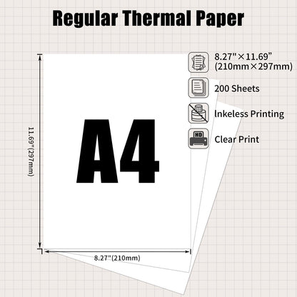 Phomemo A4 Thermal Paper, M08f Thermal Printer Paper Compatible with M08F M832 M833 & Brother Portable Thermal Printer, Thermal Printing Paper, 8.27''¡Á11.69'',200 Sheets