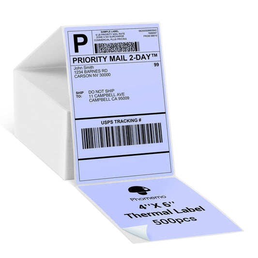 Phomemo Purple Shipping Labels- 4X6'' Thermal Shipping Labels -Fan-Fold Labels for Shipping Labels, Address Labels, Product Logo Labels, Barcode Labels, 500pcs