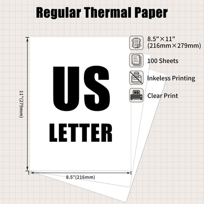 Phomemo US Letter Thermal Paper, M832 Thermal Printer Paper Compatible with M08F-Letter M832 M833 M834 M835 & Brother Letter Portable Printer,Advanced Thermal Printing, size 8.5''¡Á11'',100 Sheets