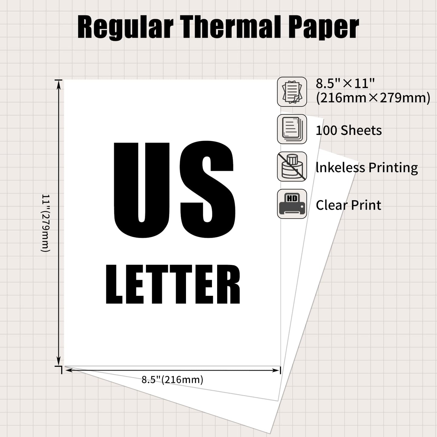 Phomemo US Letter Thermal Paper 8.5''x11'', M832 Thermal Printing Paper, Phomemo Thermal Paper for M08F-Letter,M832,M833 Thermal Printer,100 Sheet