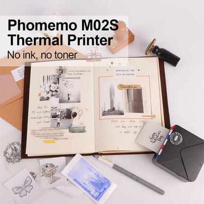 M02S Termal Yaz?c? Kiti - ?arj Edilebilir Pil ile Mini Bluetooth Ta??nabilir 300dpi HD Bask?, G¨¹nl¨¹k Organizasyon Foto?raflar? i?in Uygun, Phomemo iPhone ve Android ile uyumlu, Siyah