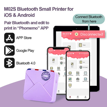 M02S Mini Foto?raf Yaz?c? Seti Kablosuz Bluetooth 300dpi Ta??nabilir HD Bask? ?arj Edilebilir Pil ile, G¨¹nl¨¹k Organizasyon Foto?raflar? i?in Uygun, Phomemo iPhone ve Android ile uyumlu, Mor