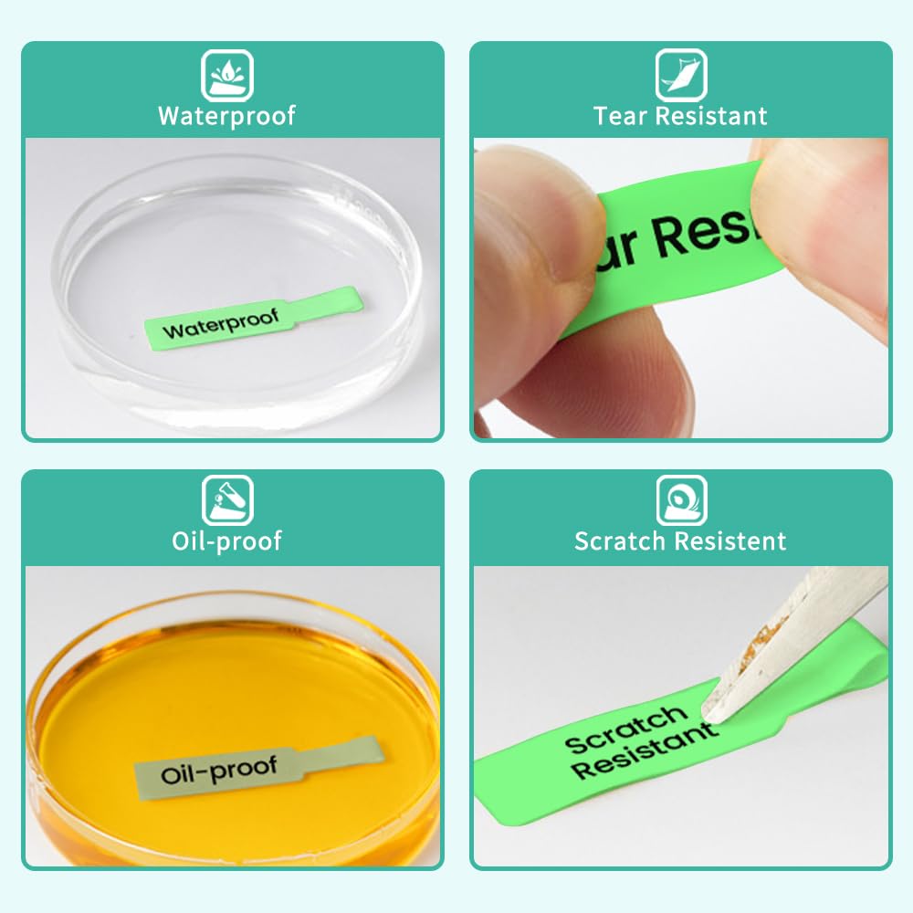 Phomemo tags M110 M120 M200 M220 M221 tags, Build Jewelry Tags, Water Cutter Cable Tags, Award Tags, Terminal Tags, 25mm*38mm + 40mm, 100 Tags/Roll, Green