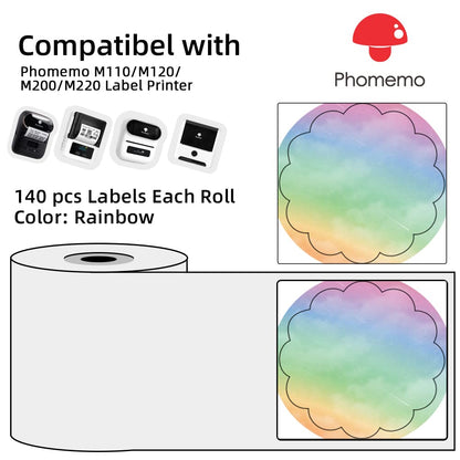 Phomemo Naklejka z logo, 50 x 50 mm, okr?g?y, t?czowy, samoprzylepny, bezpo?redni papier do etykiet Phomemo M110, u?ywany do drukowania logo, oznaczania artyku?¨®w gospodarstwa domowego itp.
