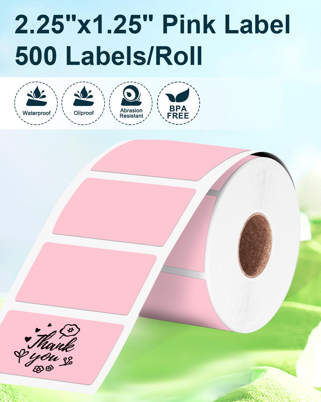 Phomemo Pink Labels- 2.25''x1.25'' Thermal Square Pink Color Label for Barcode Label, DIY Logo Design, Small Business, Compatible with Most of Shipping Label Printers, 1000pcs/Roll