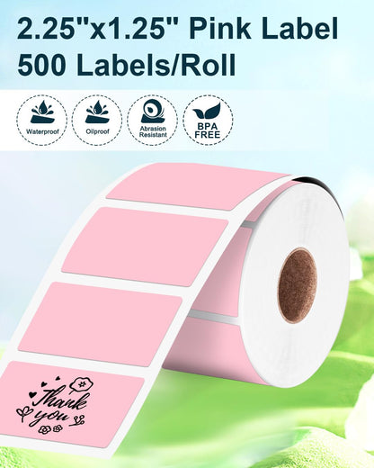 Phomemo Pink Labels- 2.25''x1.25'' Thermal Square Pink Color Label for Barcode Label, DIY Logo Design, Small Business, Compatible with Most of Shipping Label Printers, 1000pcs/Roll
