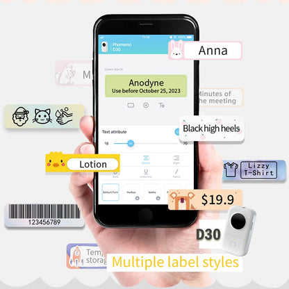 Etiketteermachines - Phomemo D30-labelprinter Inktloze stickermachine Thermische labelprinter Stickerprinter voor prijsnaam Document Jewel-draden, compatibel met iOS Android, wit