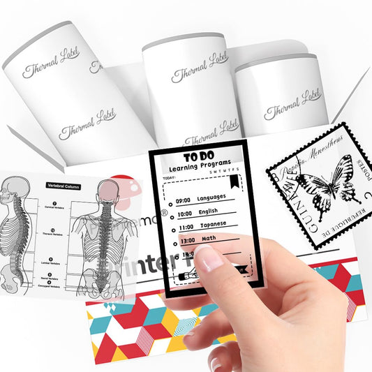 Phomemo T02/M02X/M02L Transparente Aufkleberpapier – 3 Rollen selbstklebendes Thermodruckerpapier, 53 mm x 3,5 m, 10 Jahre Konservierung, Schwarz auf Weiß für Phomemo T02/M02X/M02L Taschendrucker