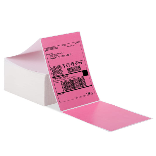 Phomemo 4x6 Thermoetikett, Thermoetikettendrucker Etikettenpapier Transportetikett Verpackungsetikett, kompatibel mit Rollo und allen anderen 4¡Á6 Etikettendruckern (500 rosa Faltetiketten)