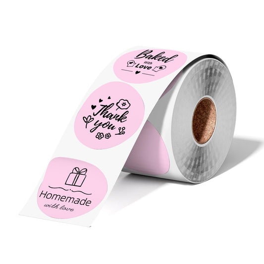 Phomemo Circle Label- 2'' Thermal Round Label for Barcode Label, DIY Logo Design, Compatible with Most of Shipping Label Printers, Black on Pink