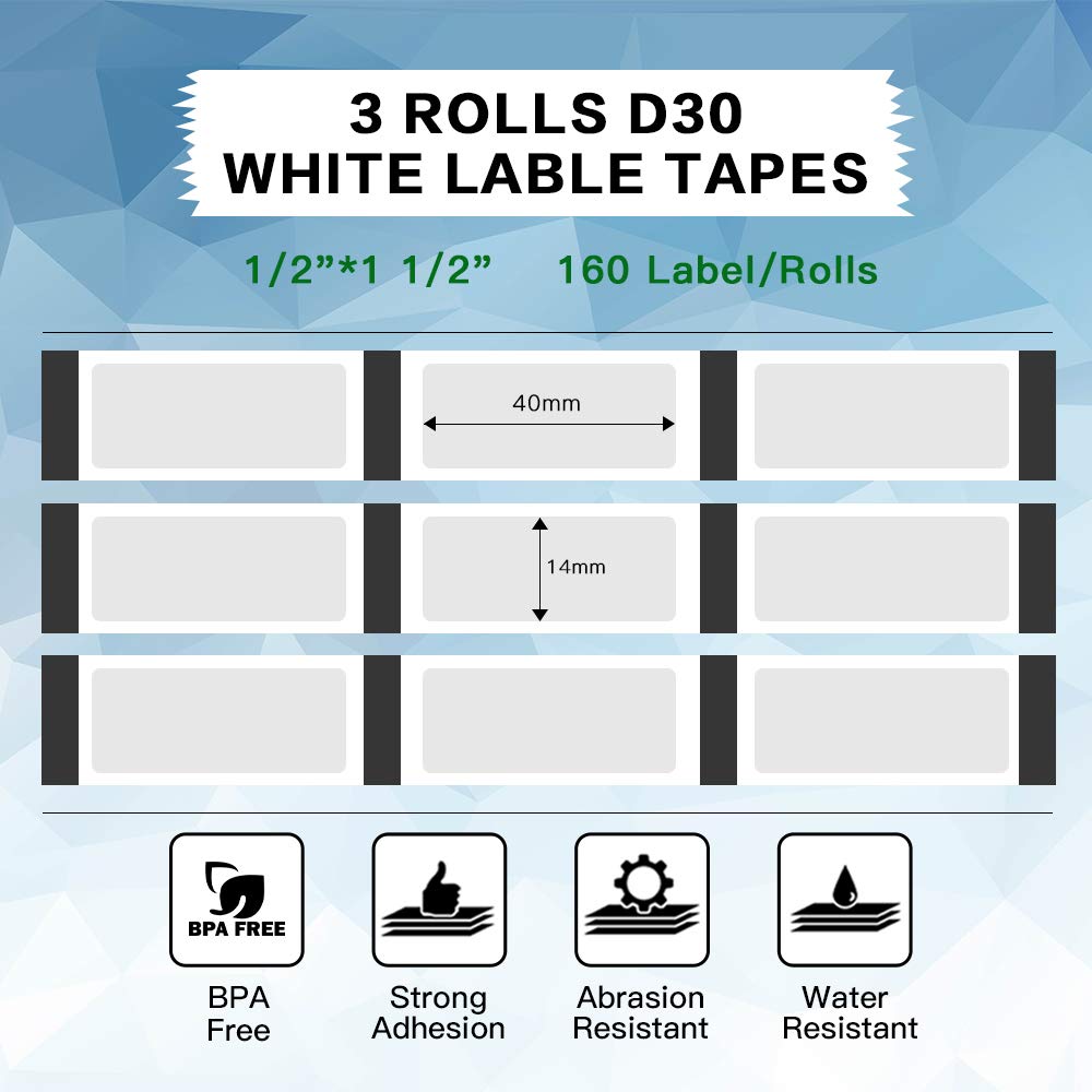 three rolls Phomemo transparent label, self-adhesive thermal label, 14mmx40mm, compatible with PhomemoD30 Label Printer, 160/roll, three rolls. (Transparent label)