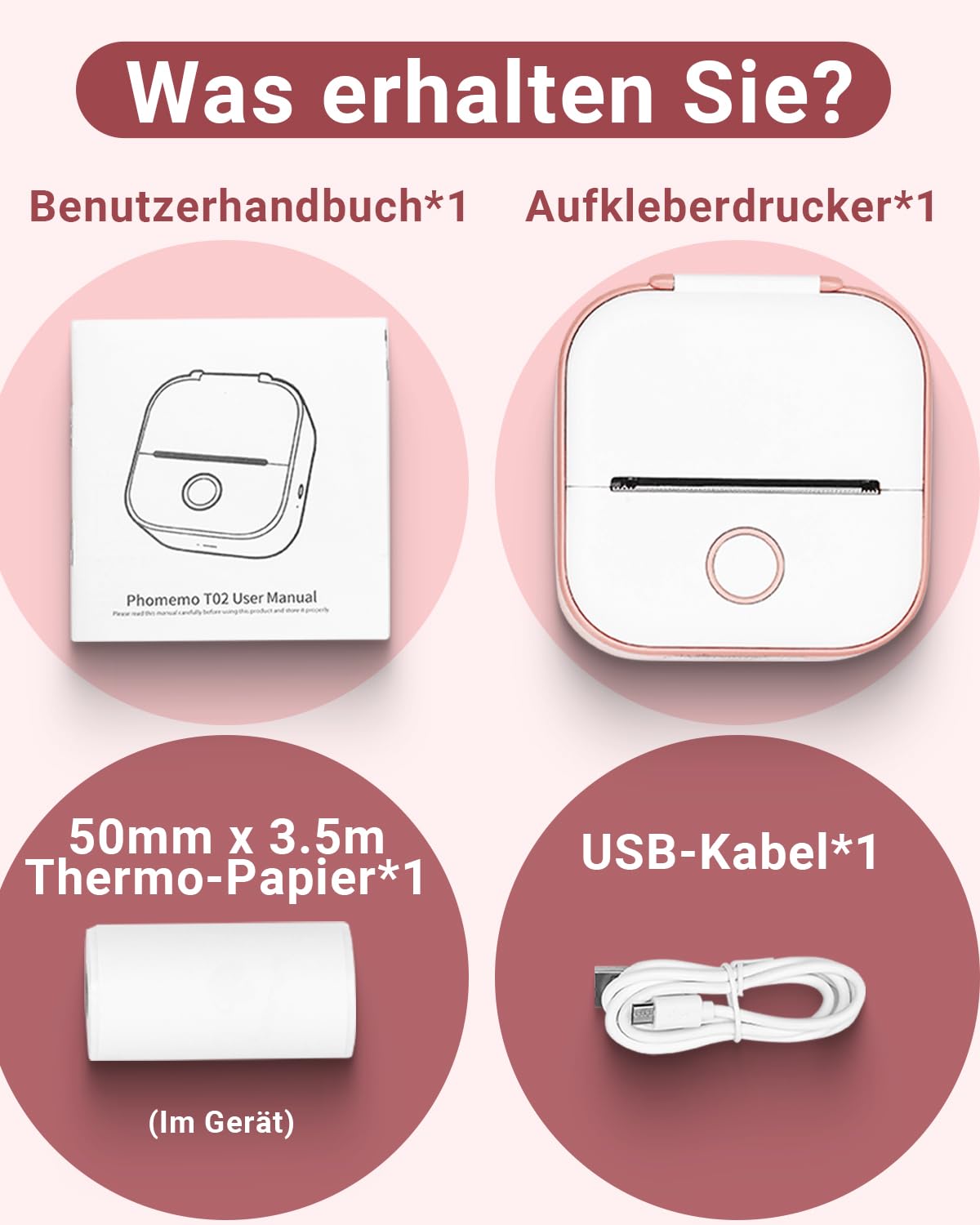 Phomemo T02 printer, mini-sticker, fotoprinter voor mobiele telefoons, thermische printer voor smartphone, 203 dpi handstickerprinter, sticker bluetooth-printer voor organizer, tieners, preppy