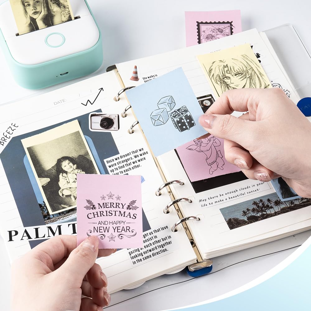 Phomemo T02/M02X/M02L Farbig Papier ¨C 3 Rollen Nicht Klebendes Farbiges Thermopapier, 53 mm x 6,5 m, 5 Jahre Konservierung, Schwarz auf Blau/Rosa/Gelb f¨¹r Phomemo T02/M02X/M02L Taschendrucker