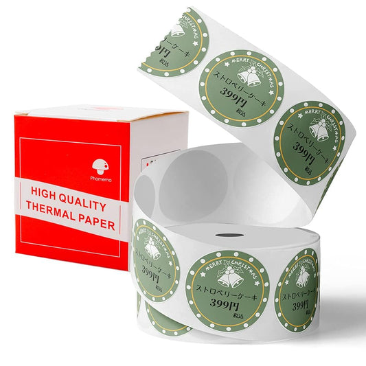 Phomemo Christmas Thermal Circle Label for M110/M110S/M120/M200/M220 Label Maker-Clear Printing, Good Adhesive for Address/Barcode/Mailing/Logo/File Labels, 50 x 50mm, 1.96'' x 1.96'',Green